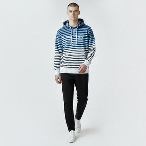 American Eagle Outfitters Ombré Blue Gradient Striped Surf Hoodie Size Large